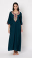 KOI SLEEPWEAR LissyBissy Cotton FLoral Embroidered 3/4th Sleeve Nightgown (Peacock Blue, L/XL)