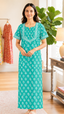 Cotton Block-Print A-Line Long Nightgown