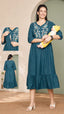 Elegant Floral Embroidered Ruffle Hem Night Gown
