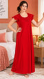 Women’s Embroidered Night Gown with Floral Lace Neckline, Flutter Sleeves & Full-Length Maxi Design