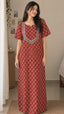Multifloral Embroidery Night Gown | Floral Embroidered Cotton Nighty