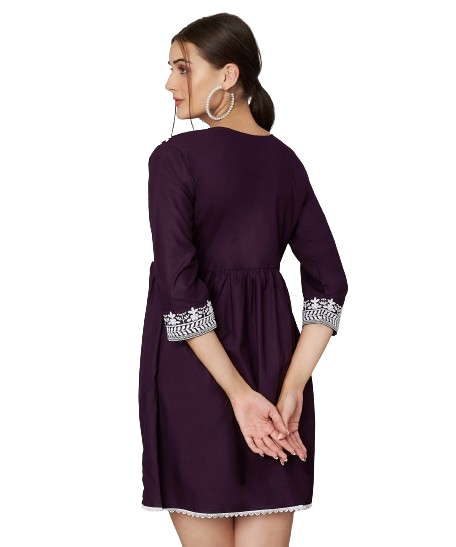 KOI SLEEPWEAR Beautiful Short Embroidered Dress WINE