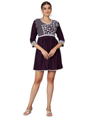 KOI SLEEPWEAR Beautiful Short Embroidered Dress WINE