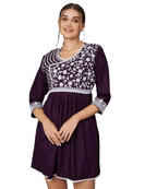 KOI SLEEPWEAR Beautiful Short Embroidered Dress WINE