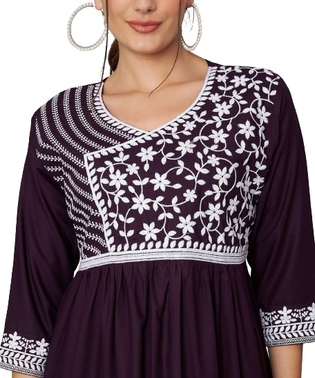KOI SLEEPWEAR Beautiful Short Embroidered Dress WINE