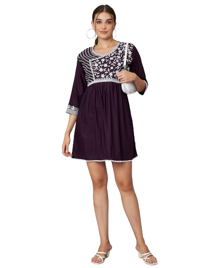 KOI SLEEPWEAR Beautiful Short Embroidered Dress WINE Main image