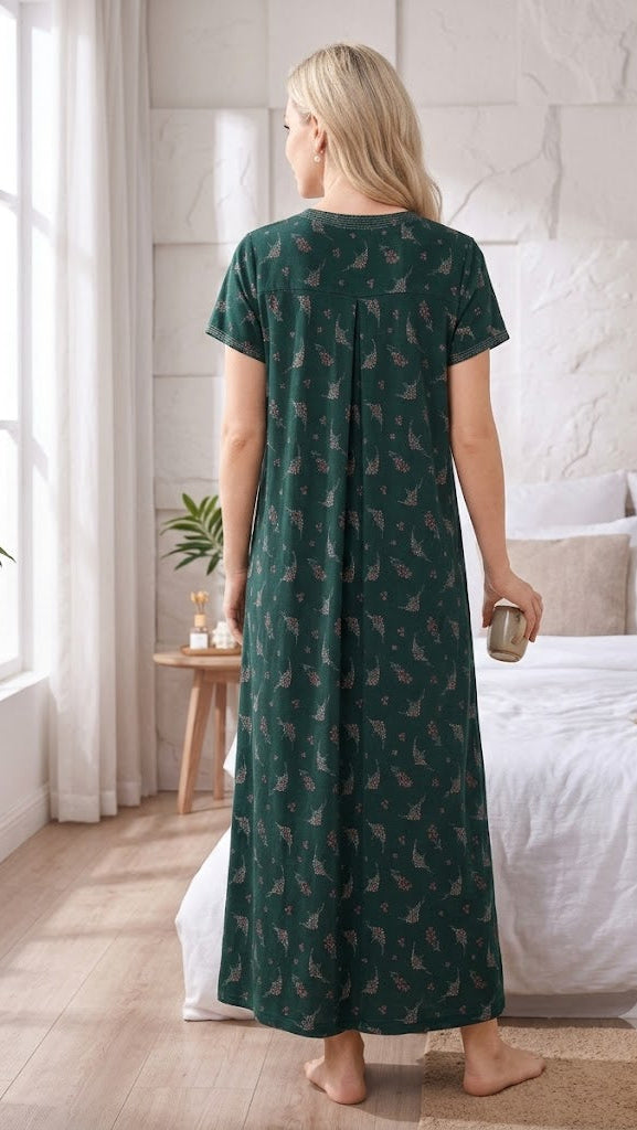 Alpine Comfort Pleated Maxi Nightgown