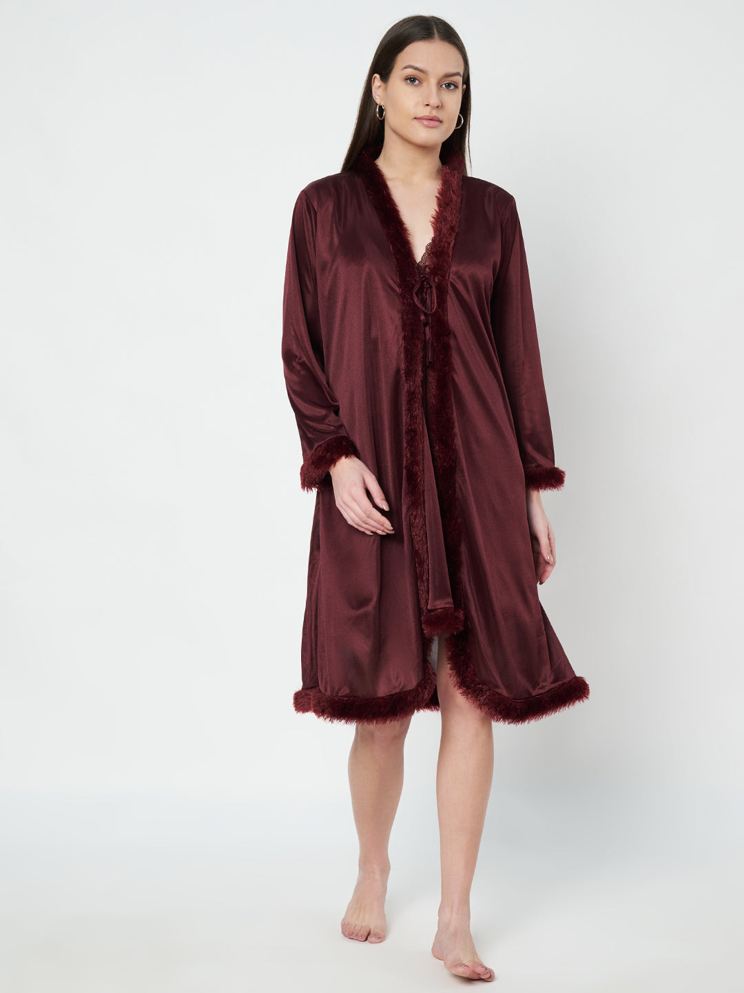 KOI SLEEPWEAR Satin Nightdress with Lace Detail