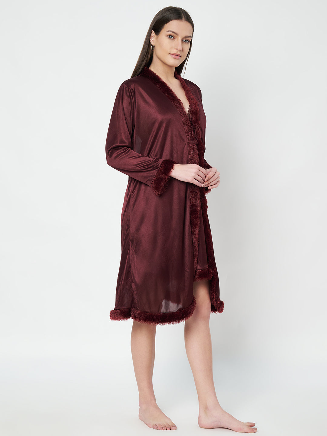 KOI SLEEPWEAR Satin Nightdress with Lace Detail