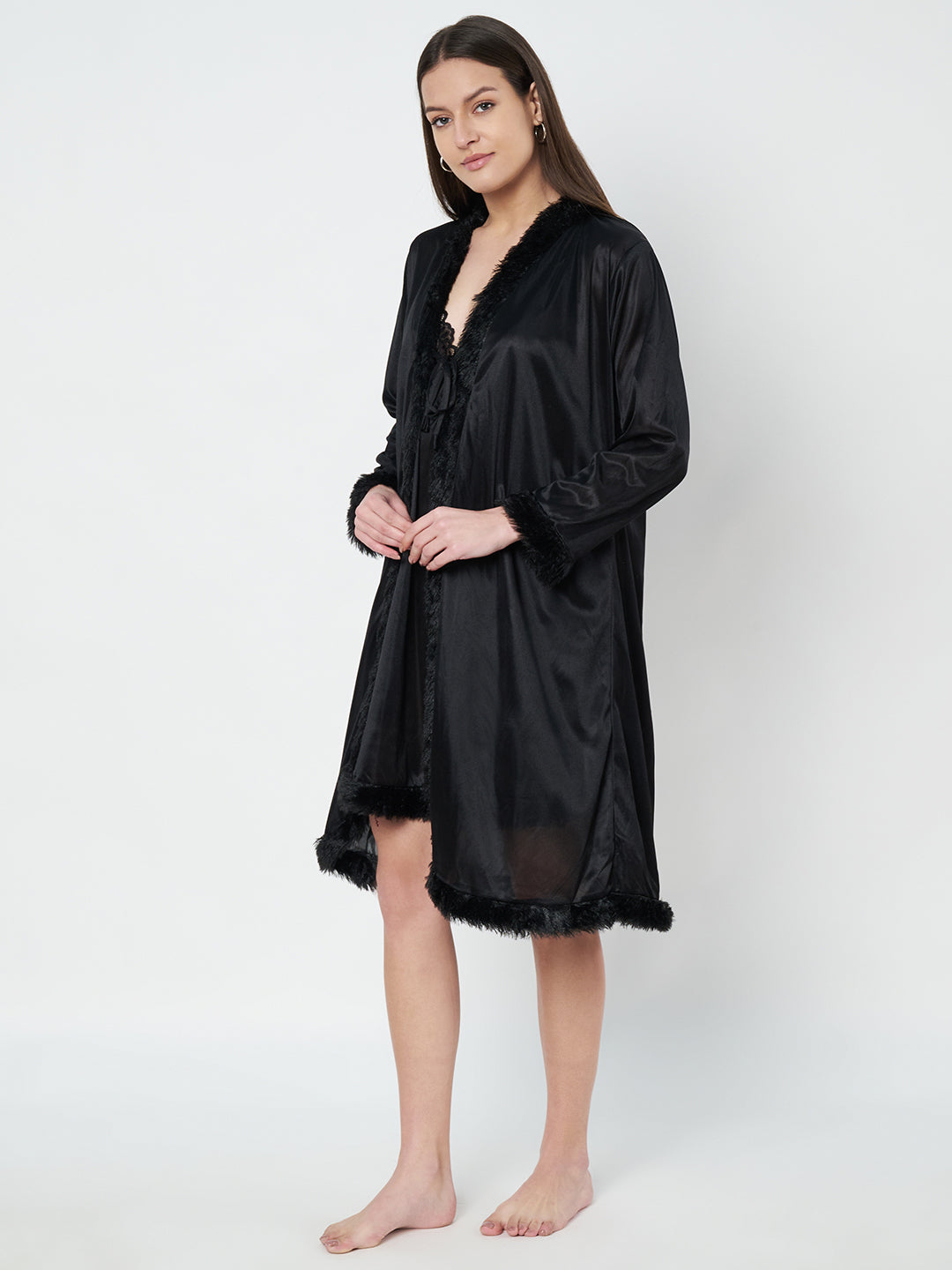 KOI SLEEPWEAR Satin Nightdress with Lace Detail