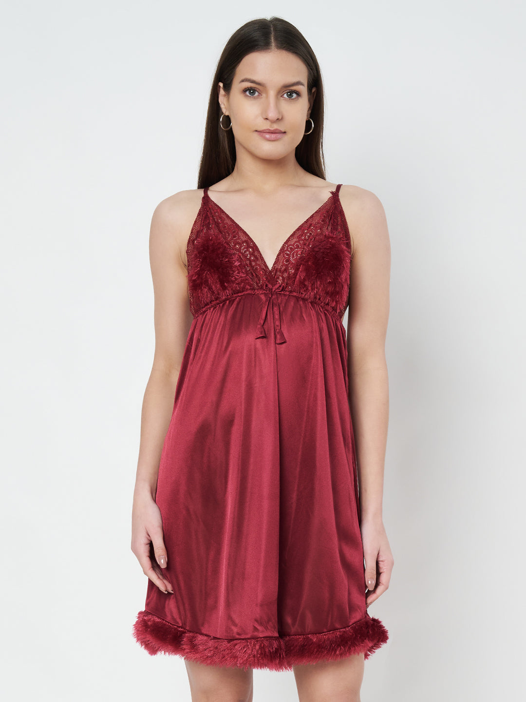KOI SLEEPWEAR Satin Nightdress with Lace Detail