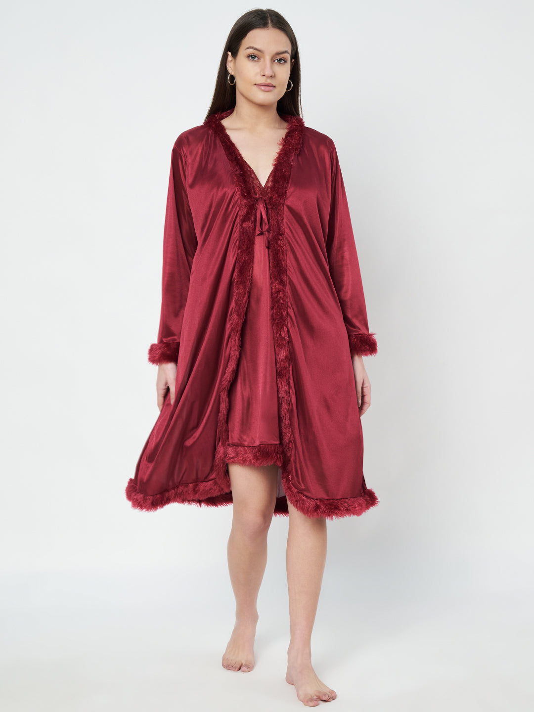 KOI SLEEPWEAR Satin Nightdress with Lace Detail