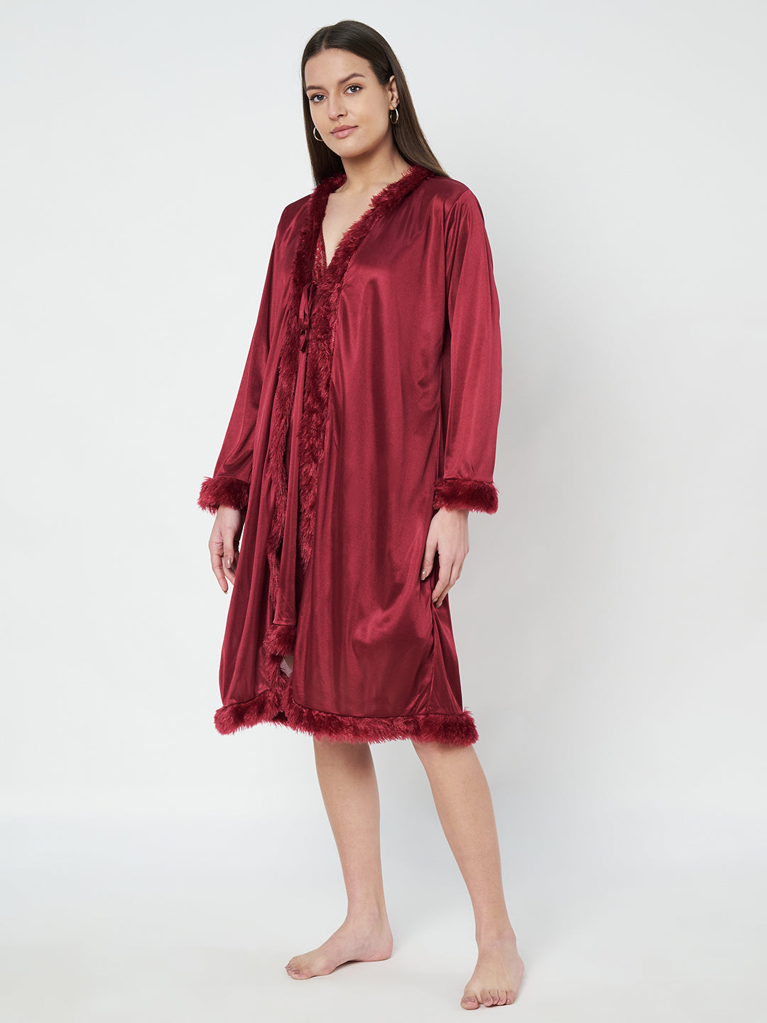 KOI SLEEPWEAR Satin Nightdress with Lace Detail