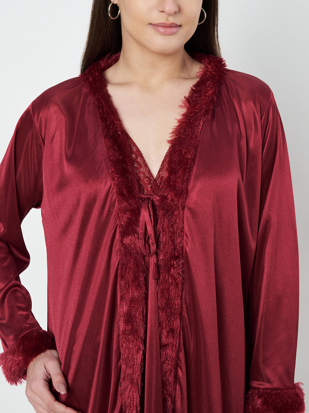 KOI SLEEPWEAR Satin Nightdress with Lace Detail