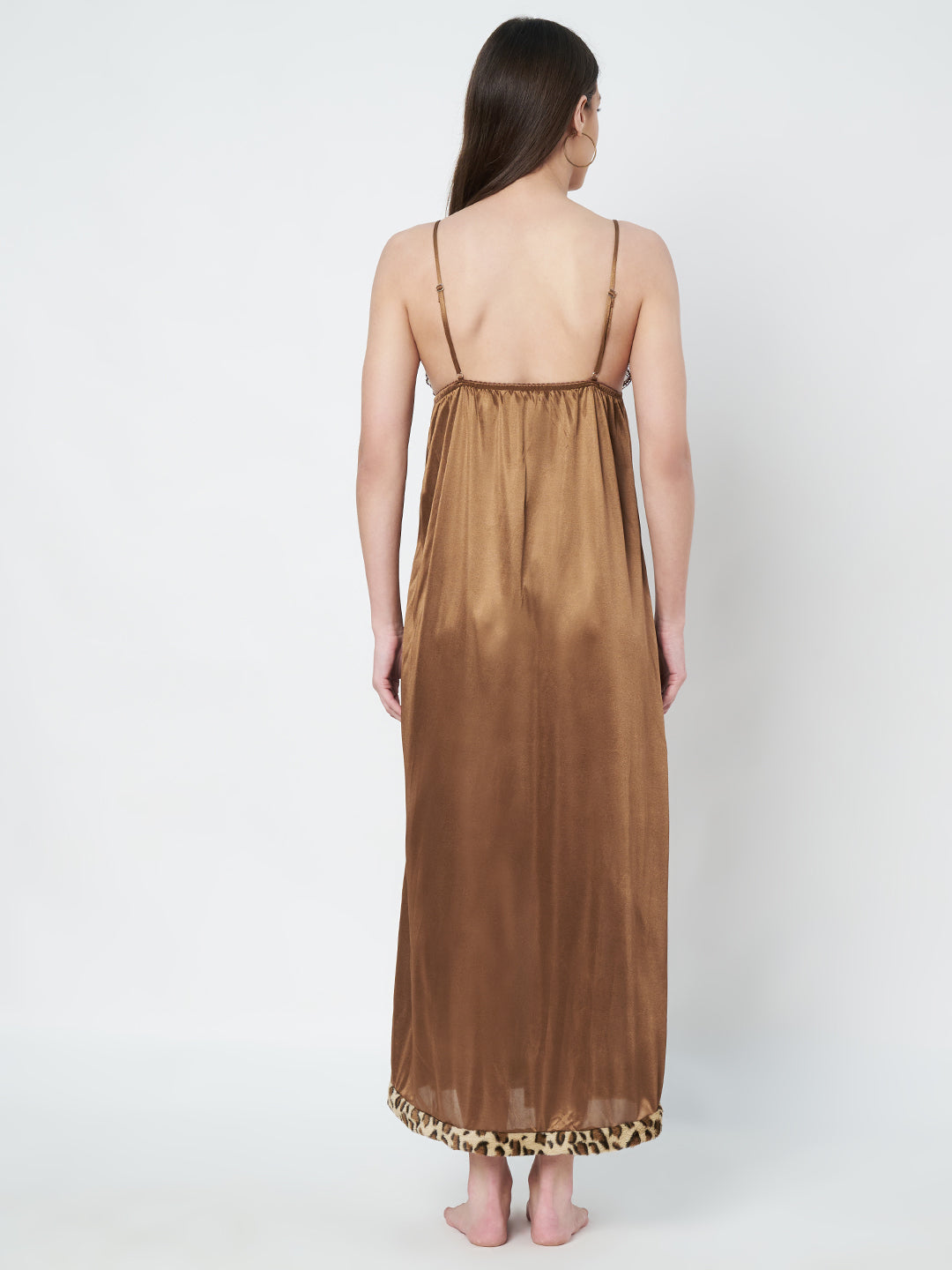KOI SLEEPWEAR Satin Wrap Maxi Nightgown with Leopard Print