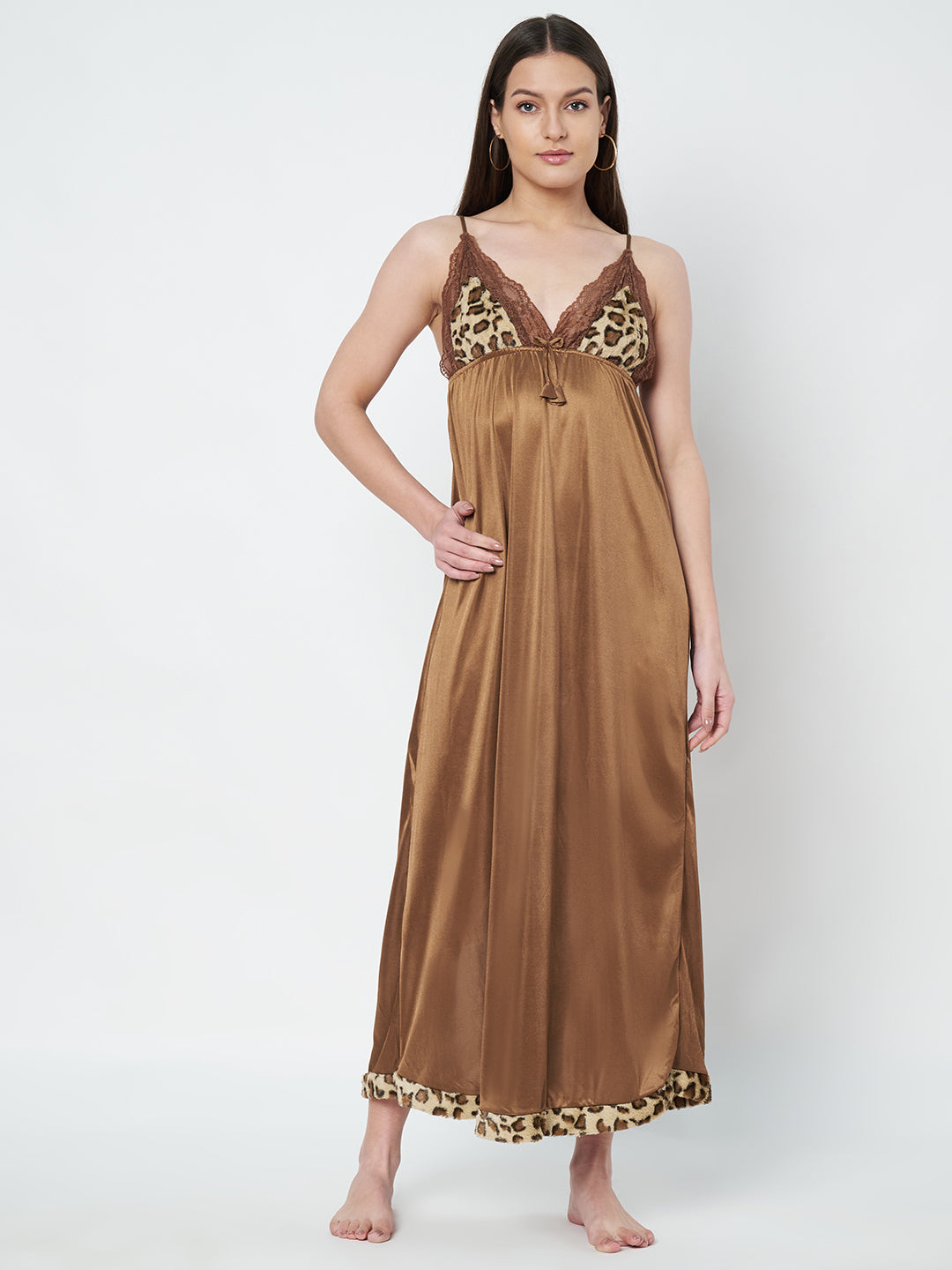 KOI SLEEPWEAR Satin Wrap Maxi Nightgown with Leopard Print Secondary image