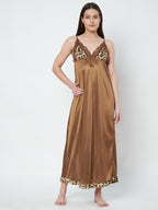 KOI SLEEPWEAR Satin Wrap Maxi Nightgown with Leopard Print