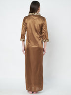 KOI SLEEPWEAR Satin Wrap Maxi Nightgown with Leopard Print