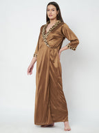 KOI SLEEPWEAR Satin Wrap Maxi Nightgown with Leopard Print