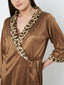 KOI SLEEPWEAR Satin Wrap Maxi Nightgown with Leopard Print