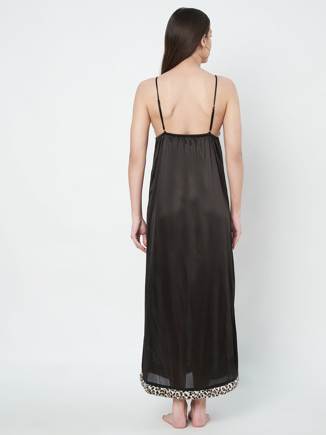 KOI SLEEPWEAR Satin Wrap Maxi Nightgown with Leopard Print