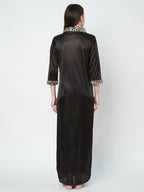 KOI SLEEPWEAR Satin Wrap Maxi Nightgown with Leopard Print