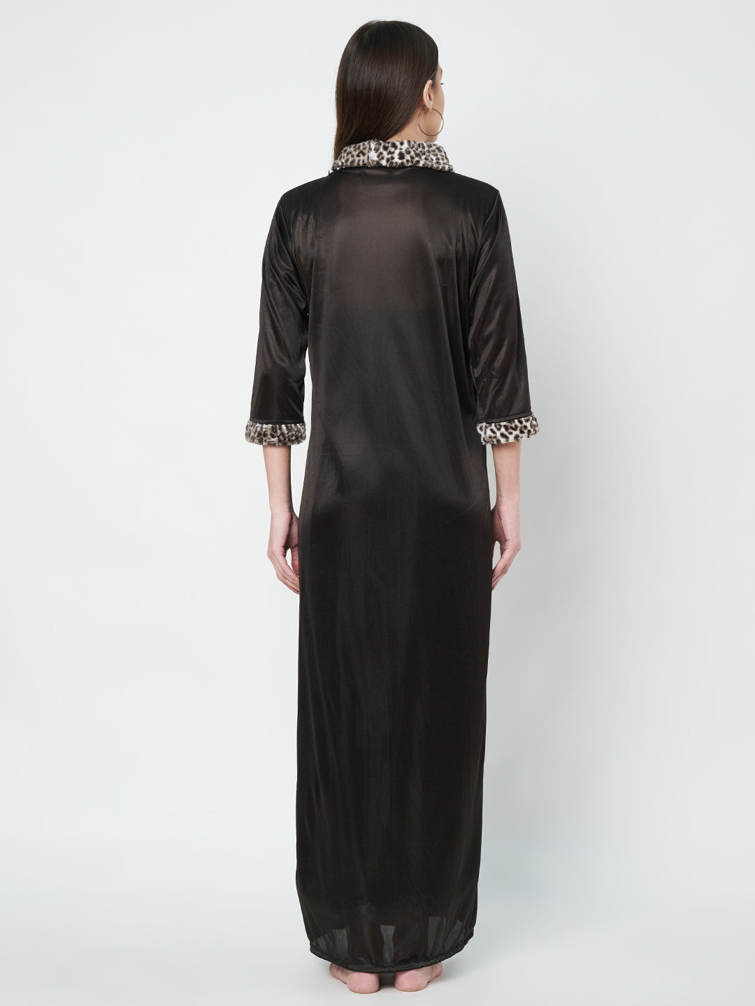 KOI SLEEPWEAR Satin Wrap Maxi Nightgown with Leopard Print