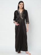 KOI SLEEPWEAR Satin Wrap Maxi Nightgown with Leopard Print