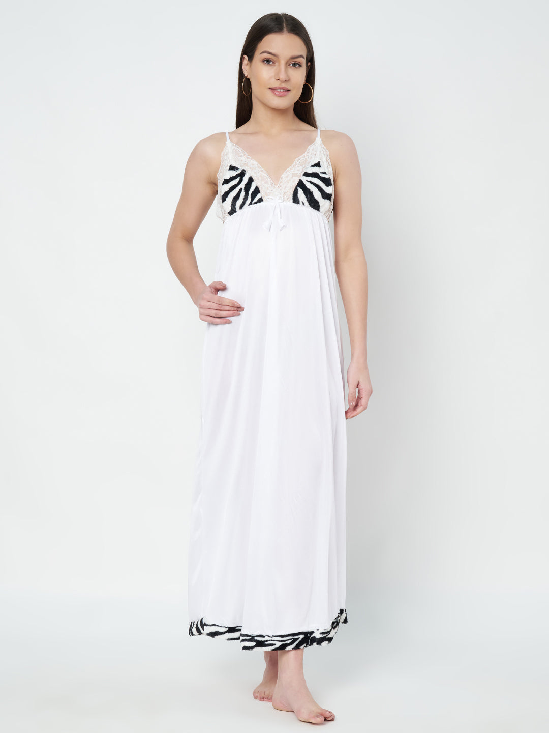 KOI SLEEPWEAR Satin Wrap Maxi Nightgown with Leopard Print