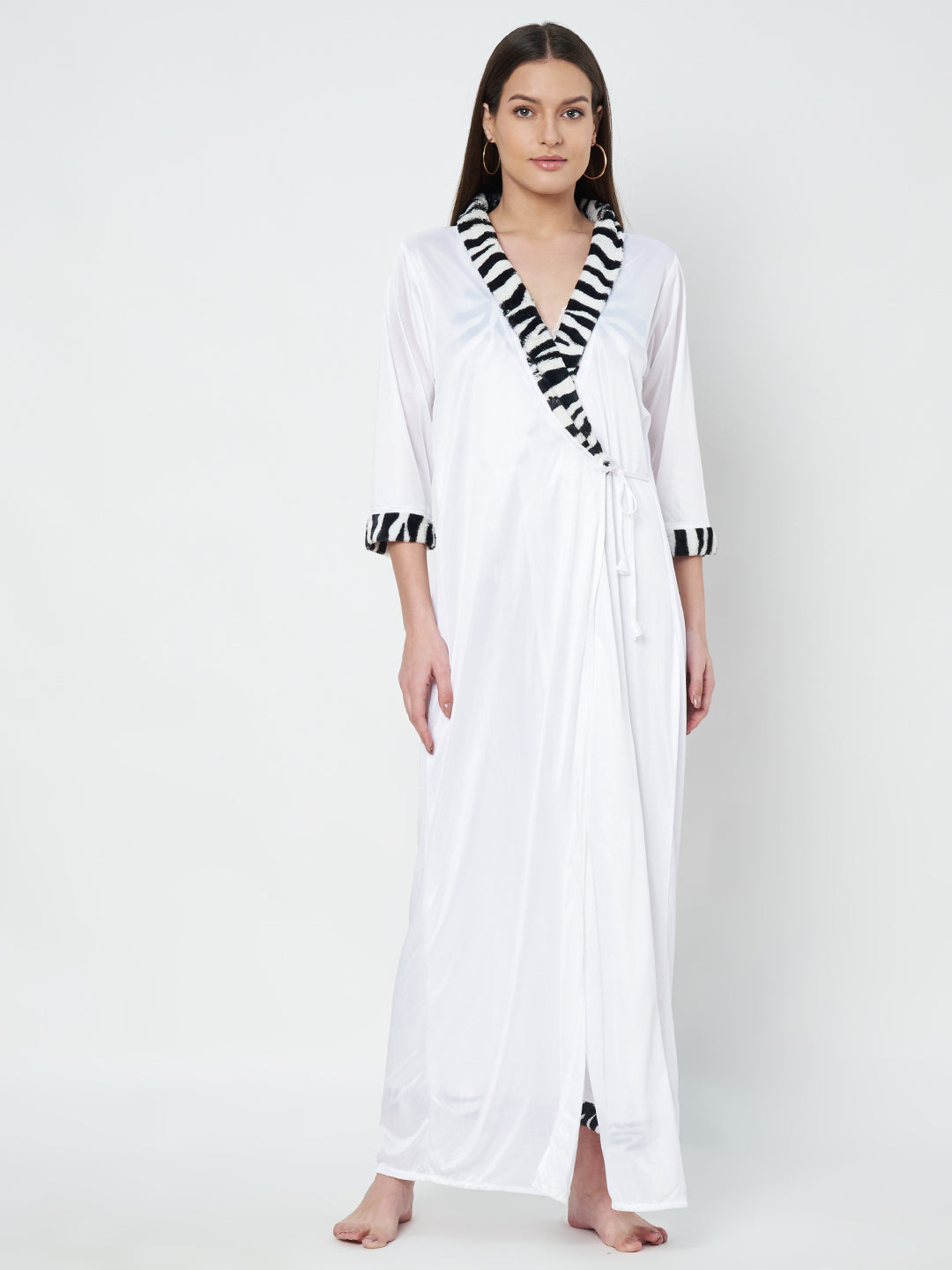 KOI SLEEPWEAR Satin Wrap Maxi Nightgown with Leopard Print