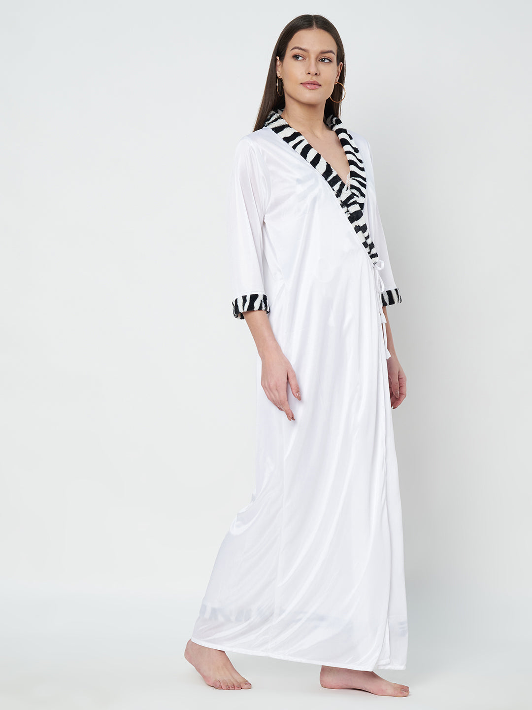 KOI SLEEPWEAR Satin Wrap Maxi Nightgown with Leopard Print