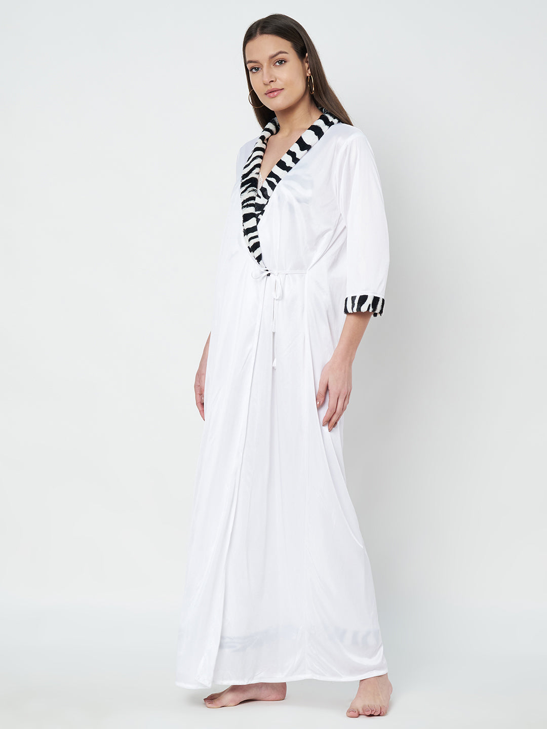 KOI SLEEPWEAR Satin Wrap Maxi Nightgown with Leopard Print