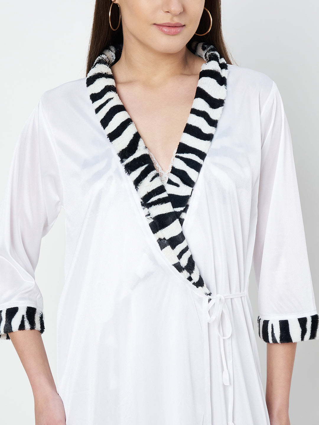 KOI SLEEPWEAR Satin Wrap Maxi Nightgown with Leopard Print