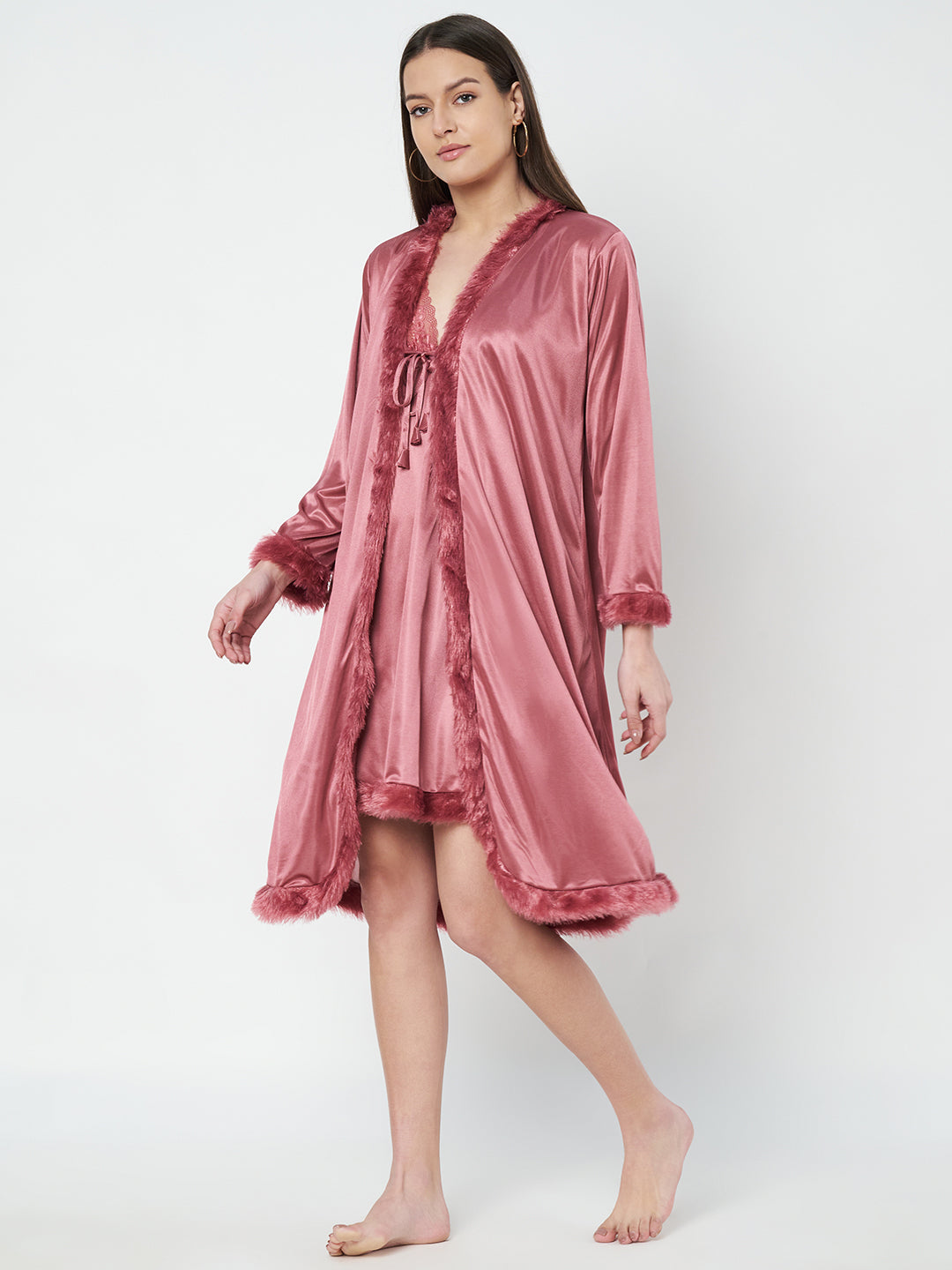 KOI SLEEPWEAR Satin Nightdress with Lace Detail