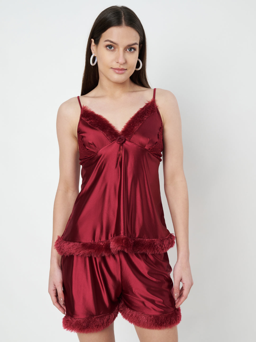 KOI SLEEPWEAR Satin Set with Fur Main image