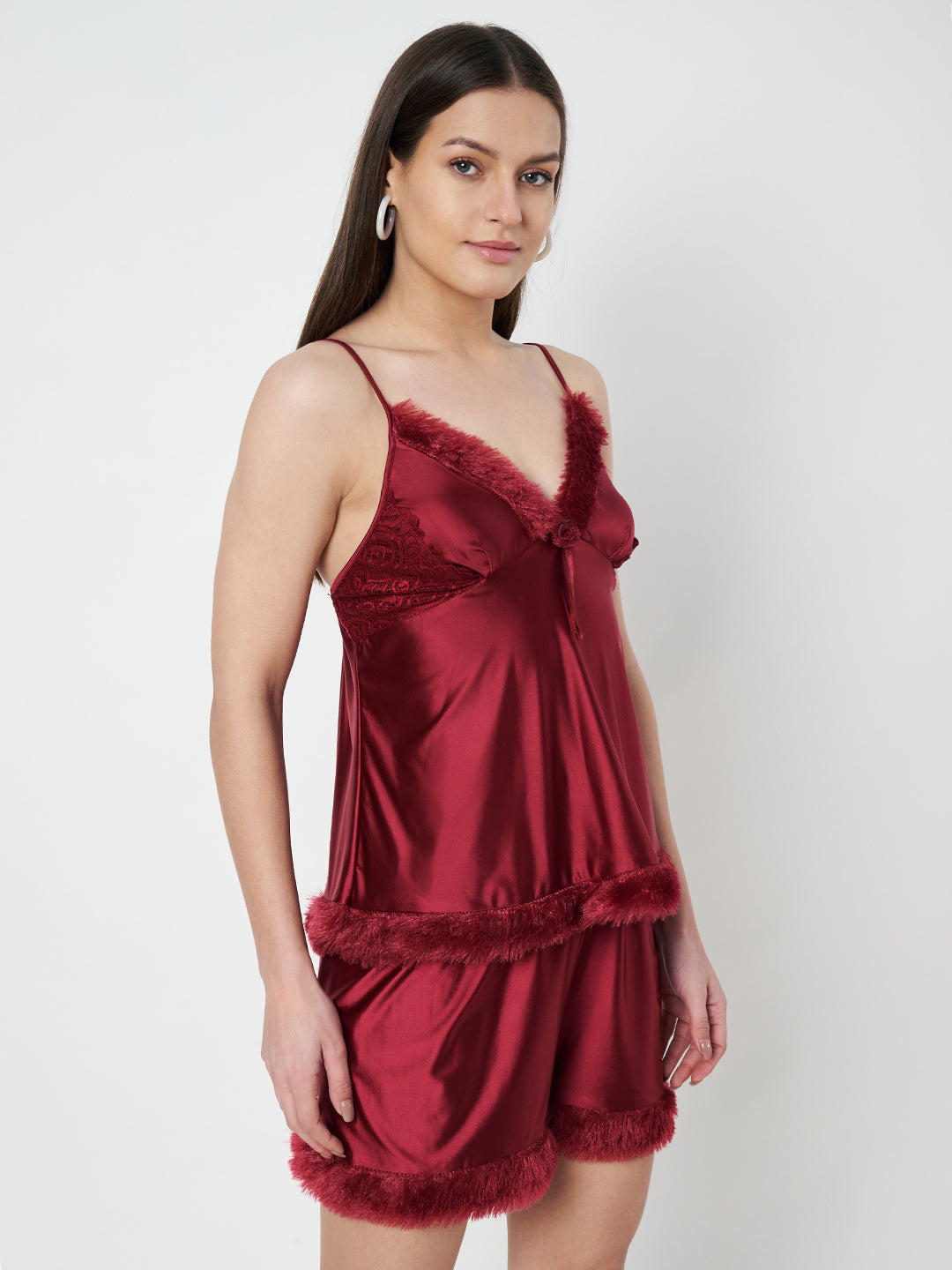 KOI SLEEPWEAR Satin Set with Fur