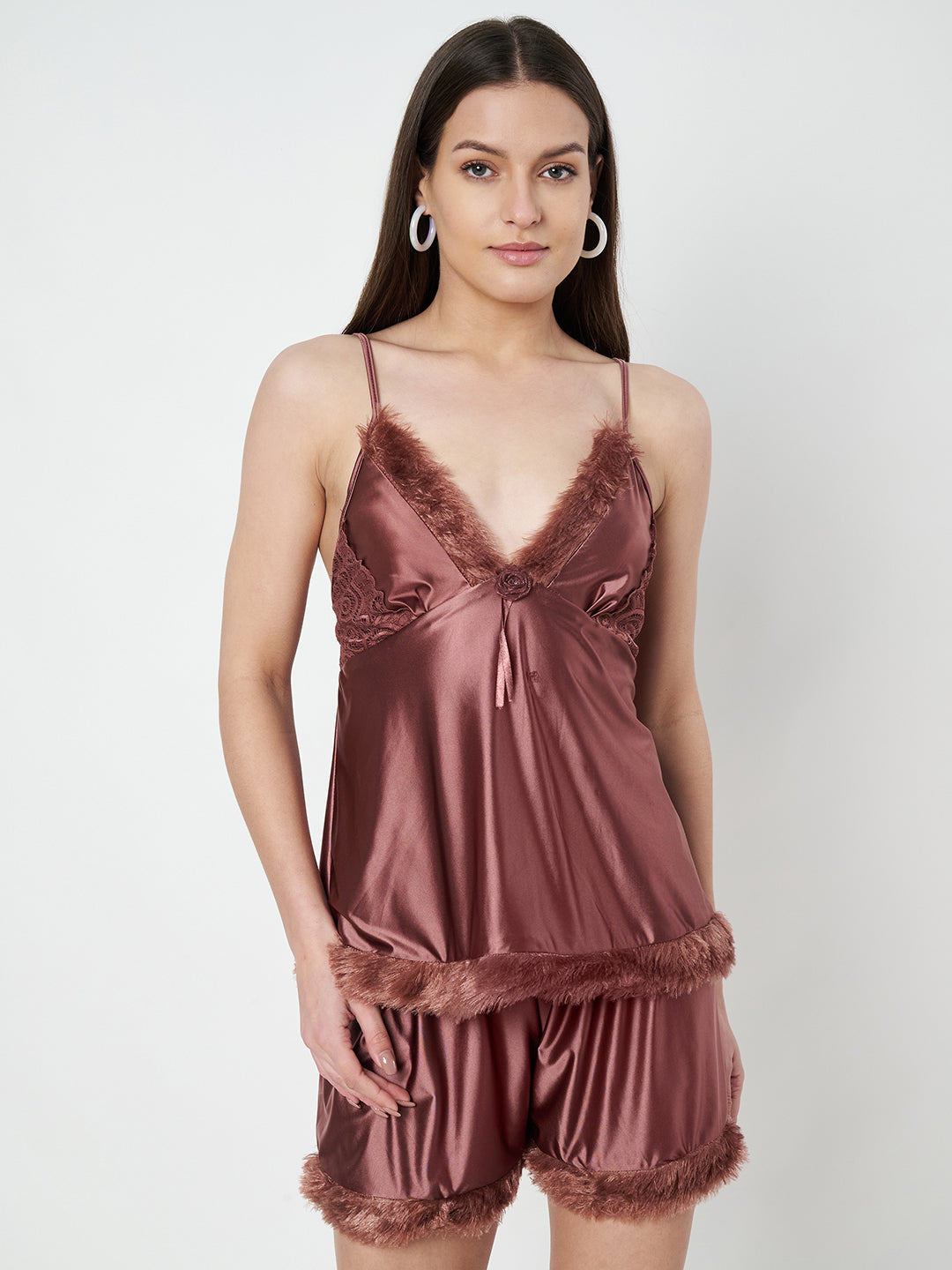 KOI SLEEPWEAR Satin Set with Fur