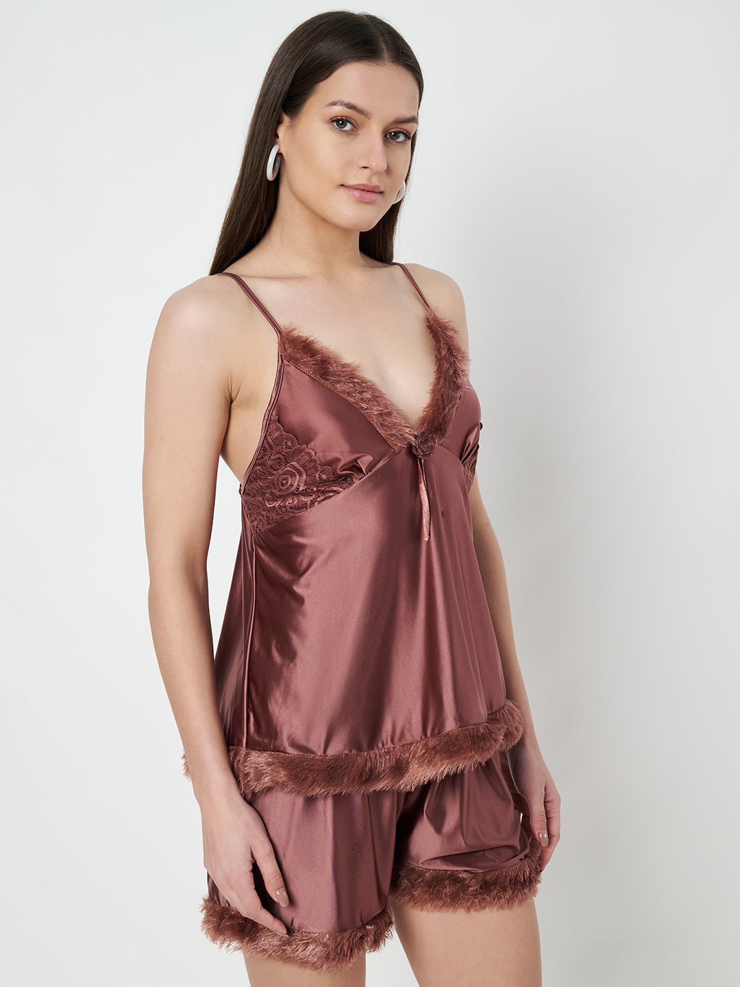 KOI SLEEPWEAR Satin Set with Fur