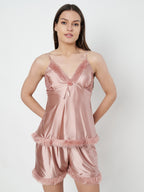 KOI SLEEPWEAR Satin Set with Fur
