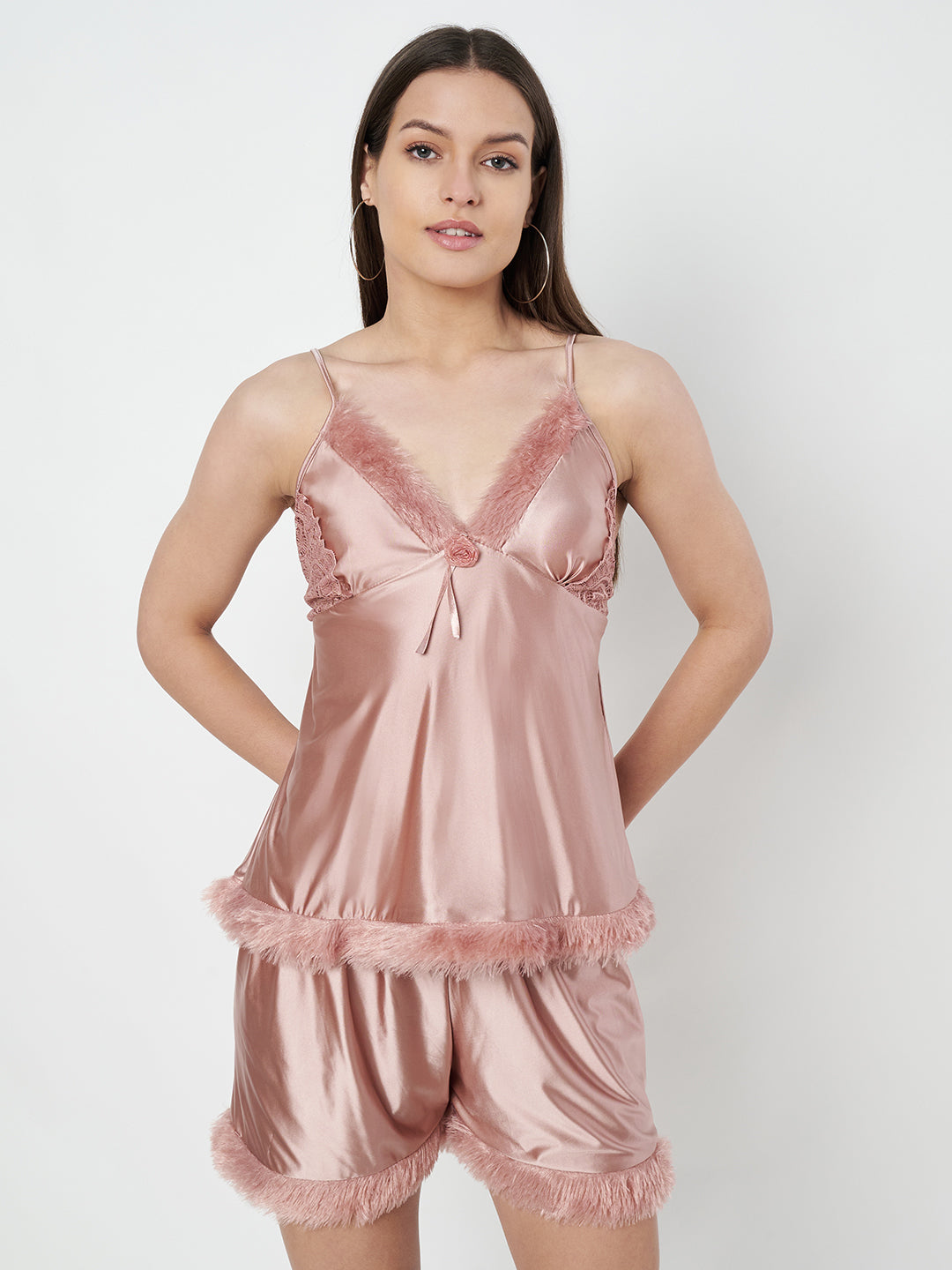 KOI SLEEPWEAR Satin Set with Fur