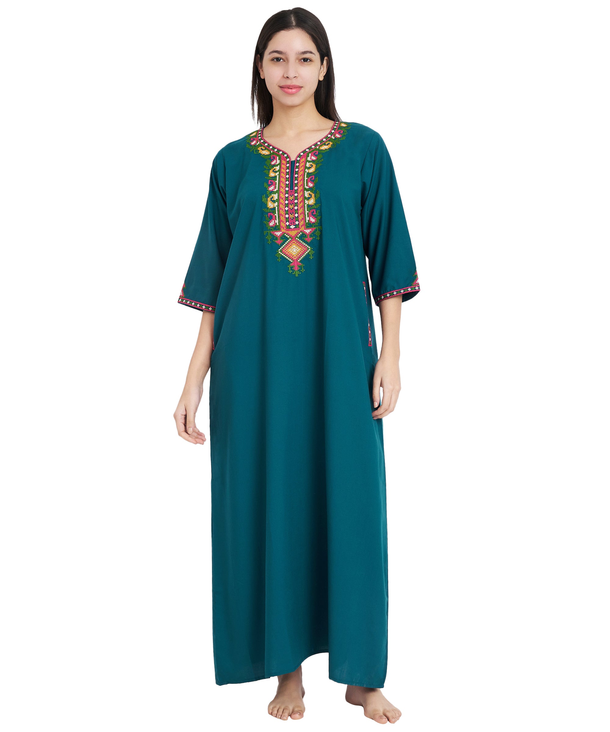 Premium  Embroidery Full Sleeve Night Gown