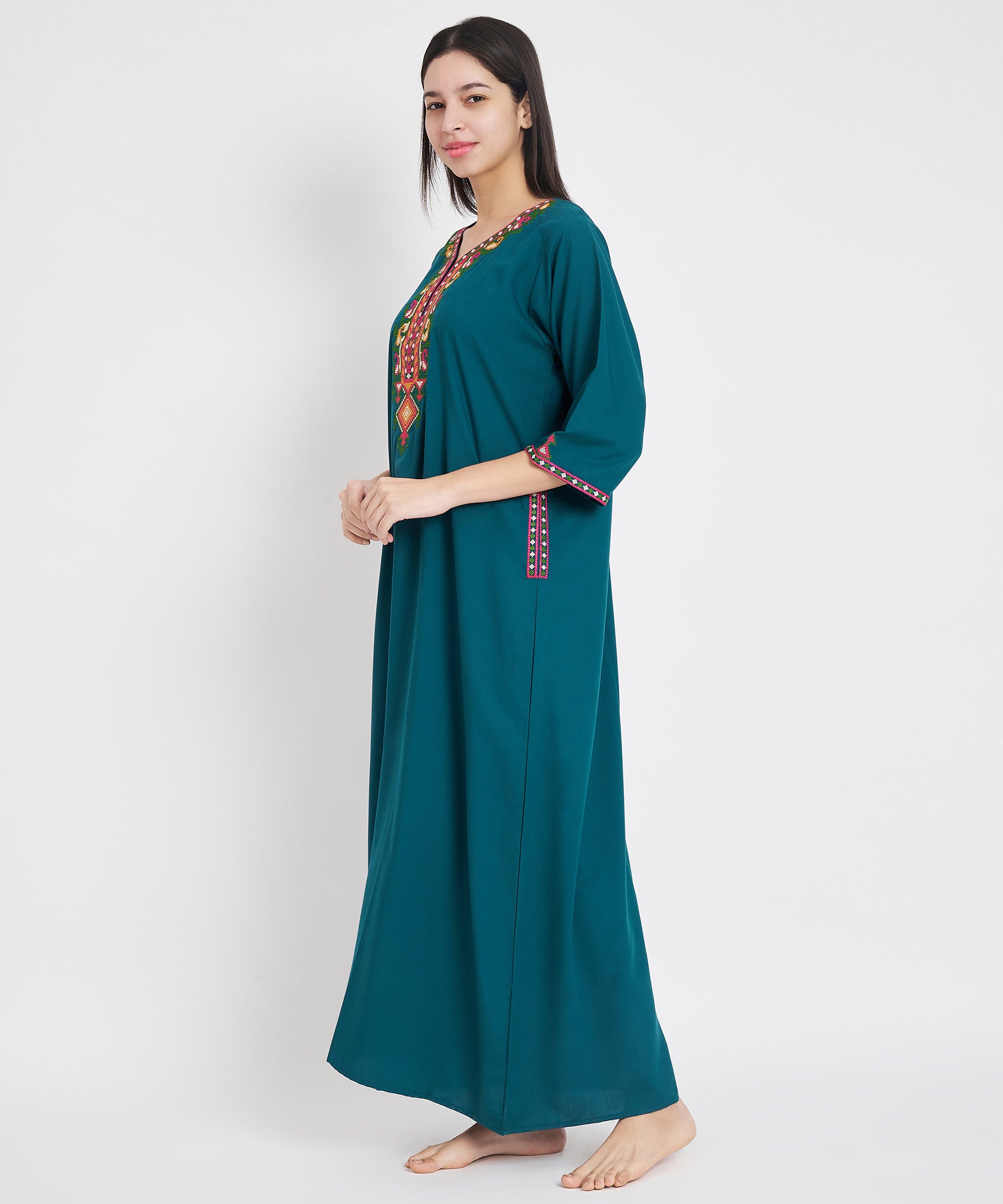 Premium  Embroidery Full Sleeve Night Gown