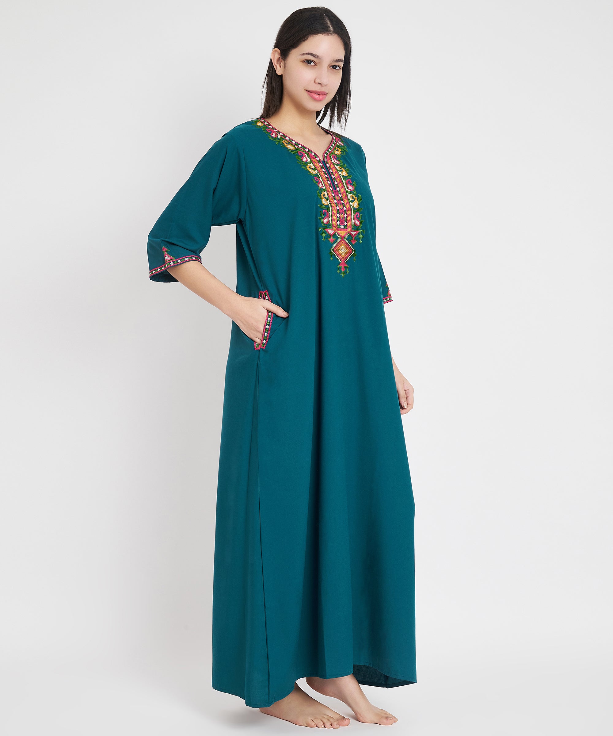 Premium  Embroidery Full Sleeve Night Gown