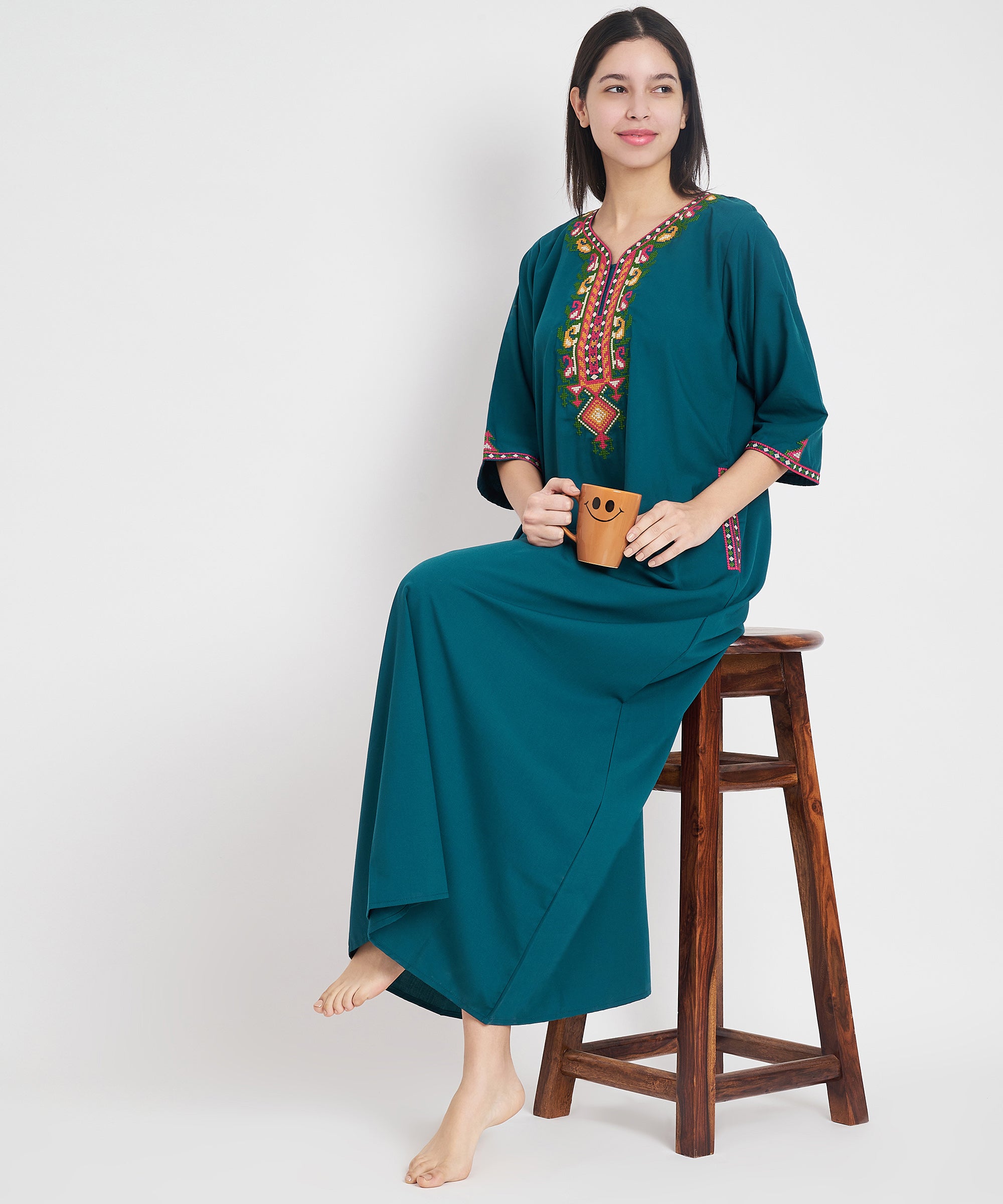 Premium  Embroidery Full Sleeve Night Gown