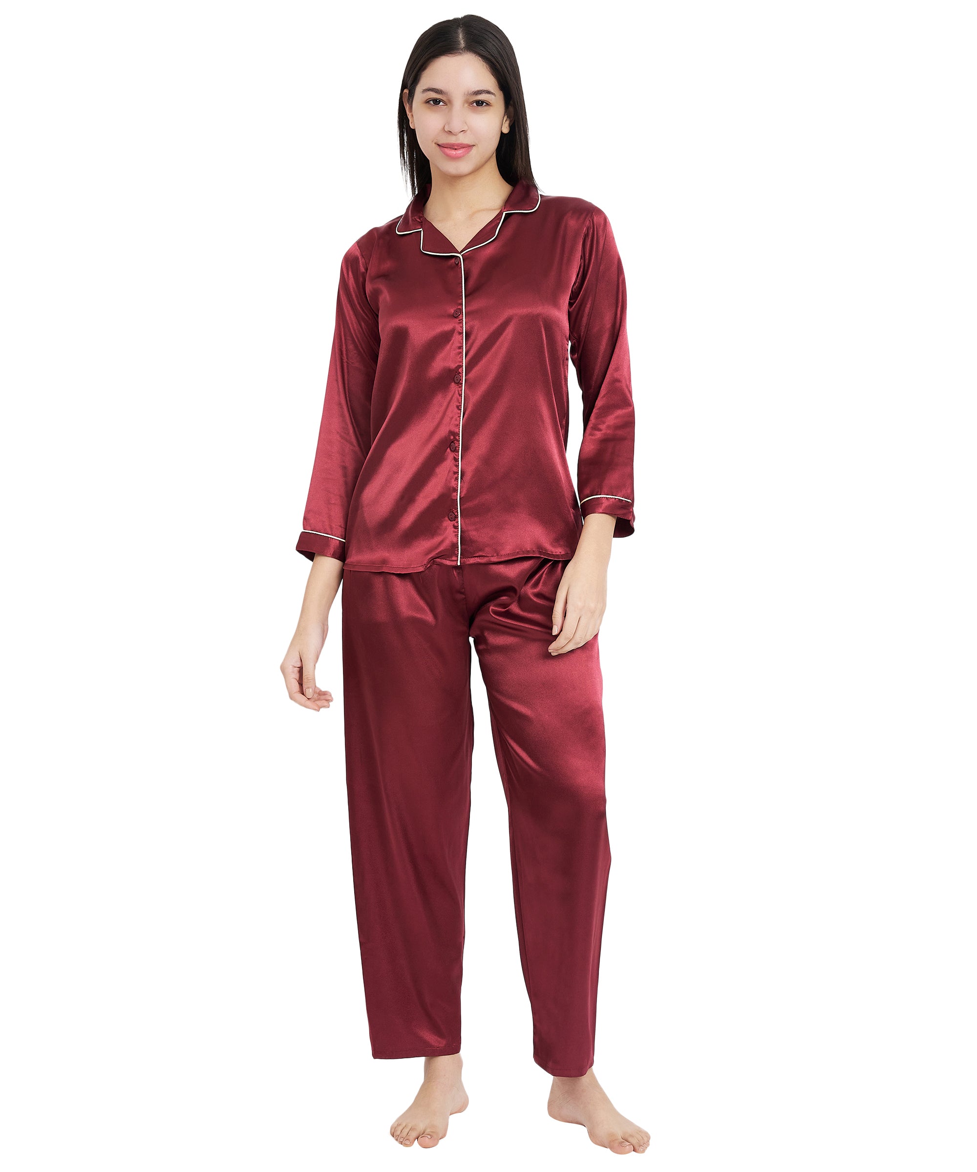 Classic Satin Nightsuits MARRON Main image
