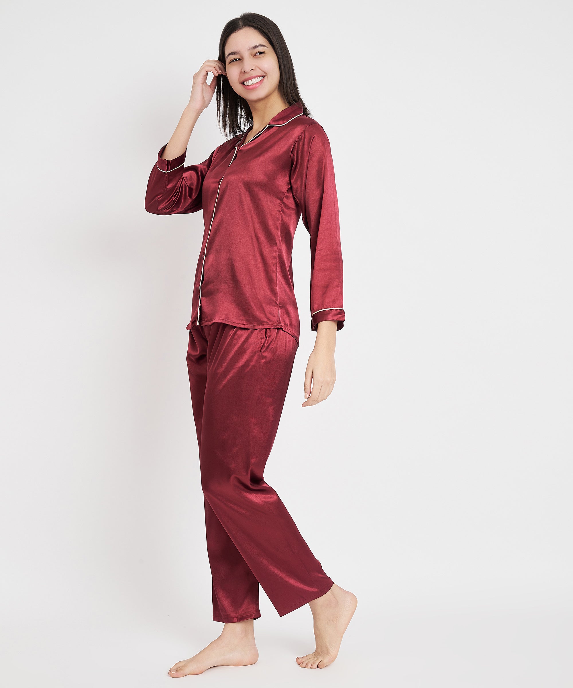 Classic Satin Nightsuits MARRON Secondary image
