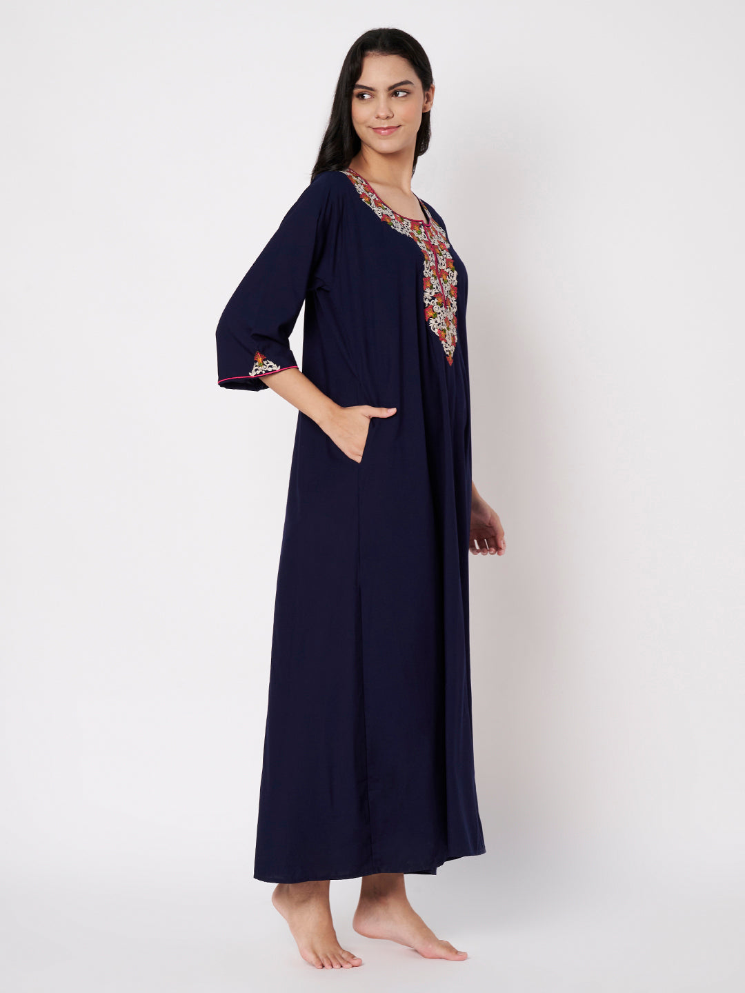 KOI Flowerline Embroidered Gown  3/4 Sleeves