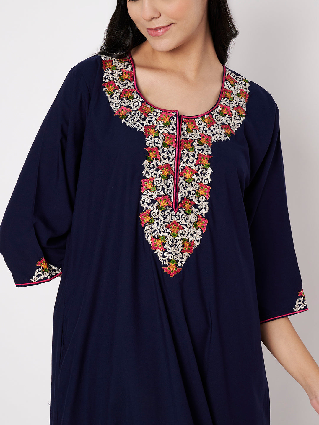 KOI Flowerline Embroidered Gown  3/4 Sleeves