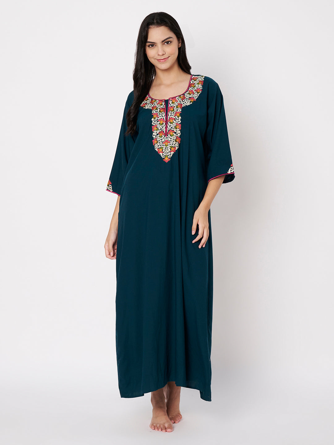 KOI Flowerline Embroidered Gown  3/4 Sleeves