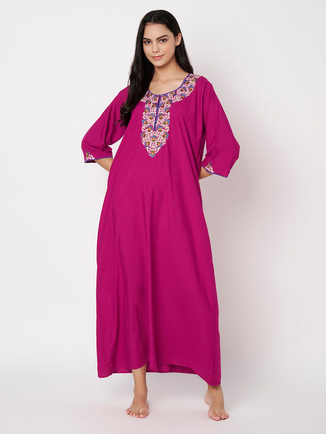 KOI Flowerline Embroidered Gown  3/4 Sleeves
